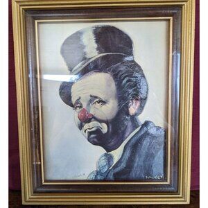 Vintage 3D Layered Paper Clown Art, Signed, Double Wood Frame, 12x10 (Sad Face)